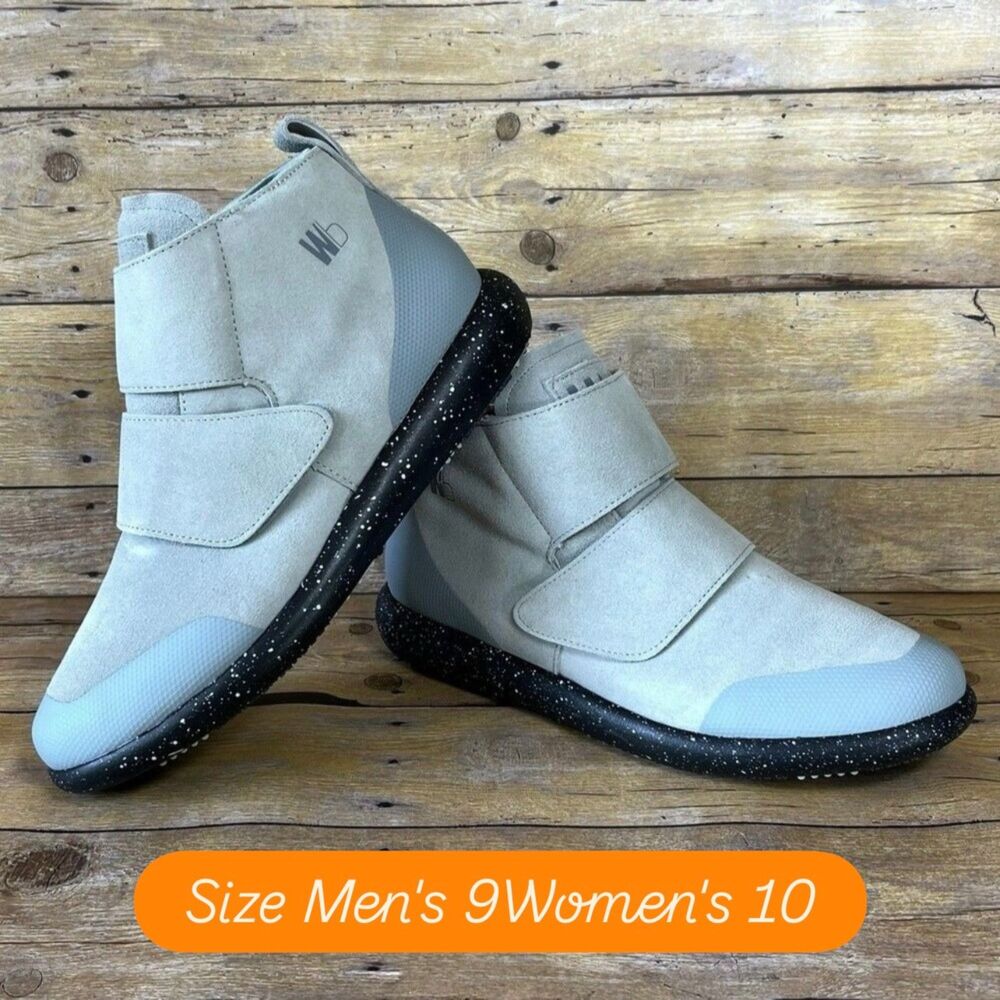 WorldBoots Lees Limestone‎ Black Suede Velcro Mid Top Sneakers Mens 9 Womens 10